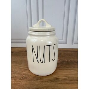 Rae Dunn White NUTS Farmhouse 8" Cannister Large Letters Magenta